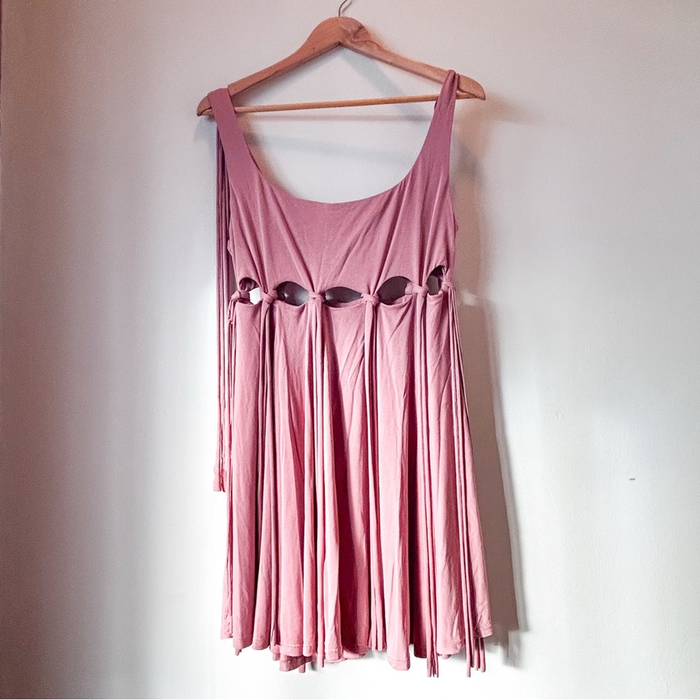 Free People Soleil Fringe Tie Dusty Rose Mini Dress XS